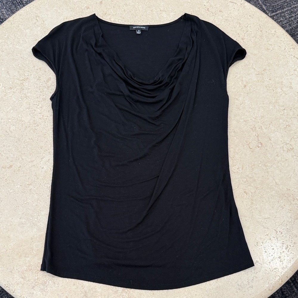 Saks Fifth Avenue Black Drape Neck Top